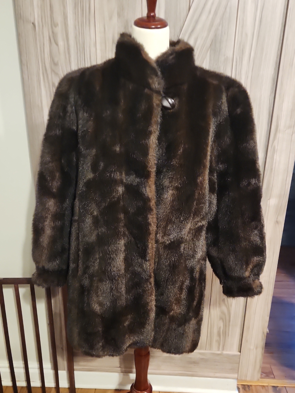 Elegant Dark Brown Faux Fur Teddy Coat with Stand Collar